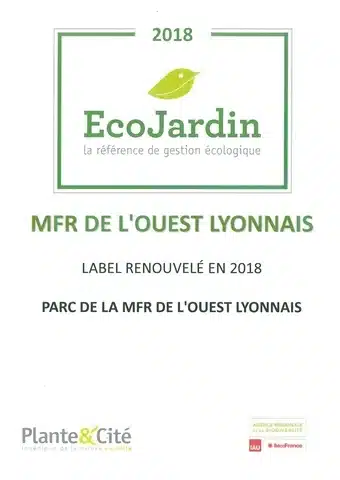 mfr ouest lyonnais label ecojardin renouvele en 2018 pour so
